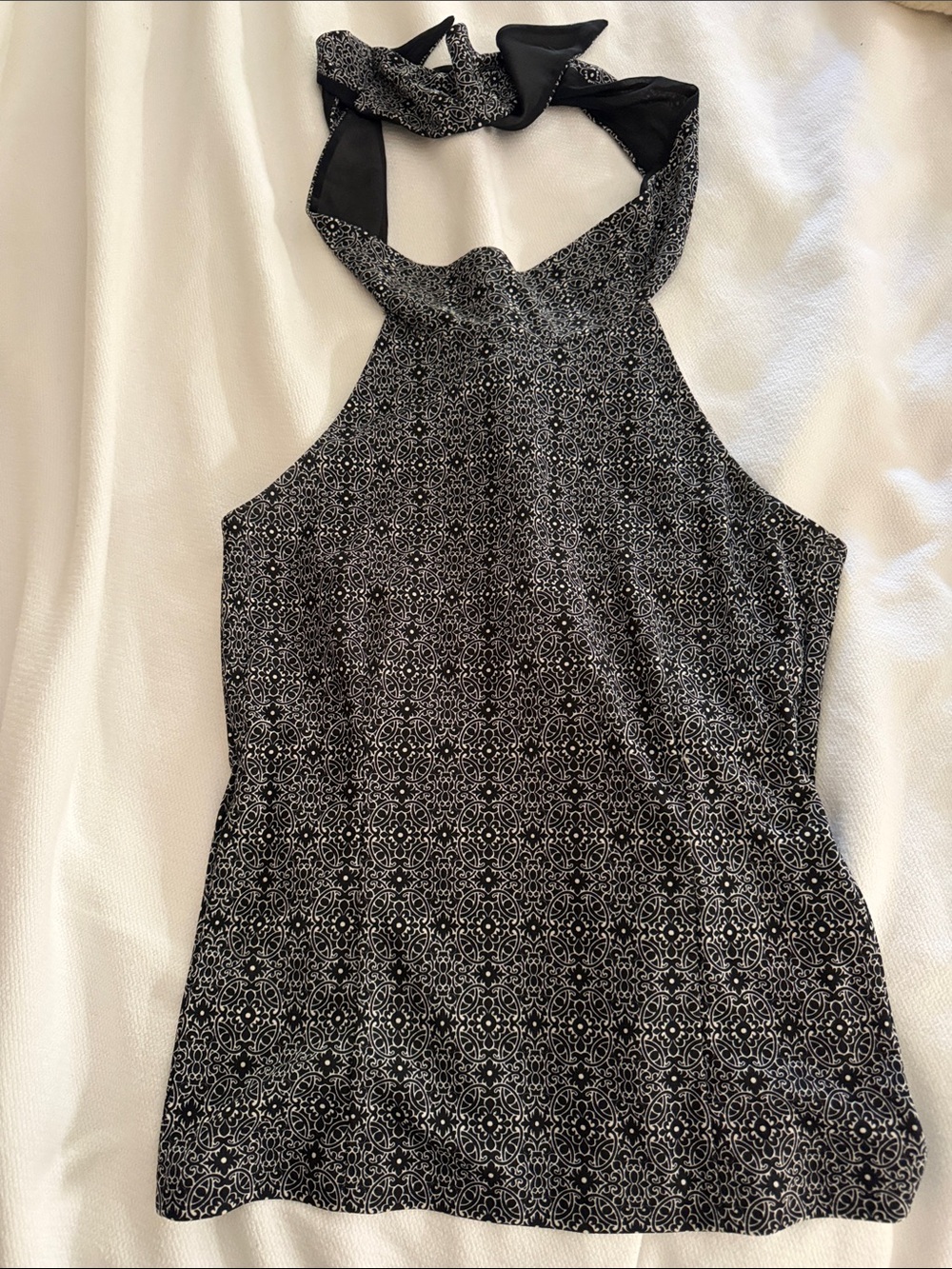 Kenneth Cole Black and Cream Printed Halter Blouse